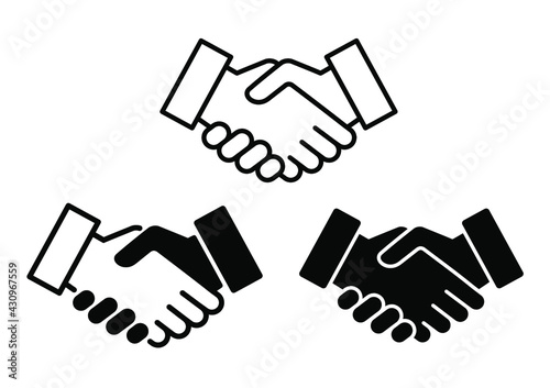 Handshake icon symbol set, Successful business partnership concept, Simple flat design isolated on white background, Vector illustration