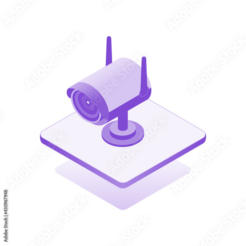 Icon surveillance camera, isometric design infographic