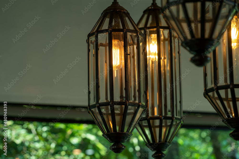 Warm light bulbs in coffee shops,Edison lamp.