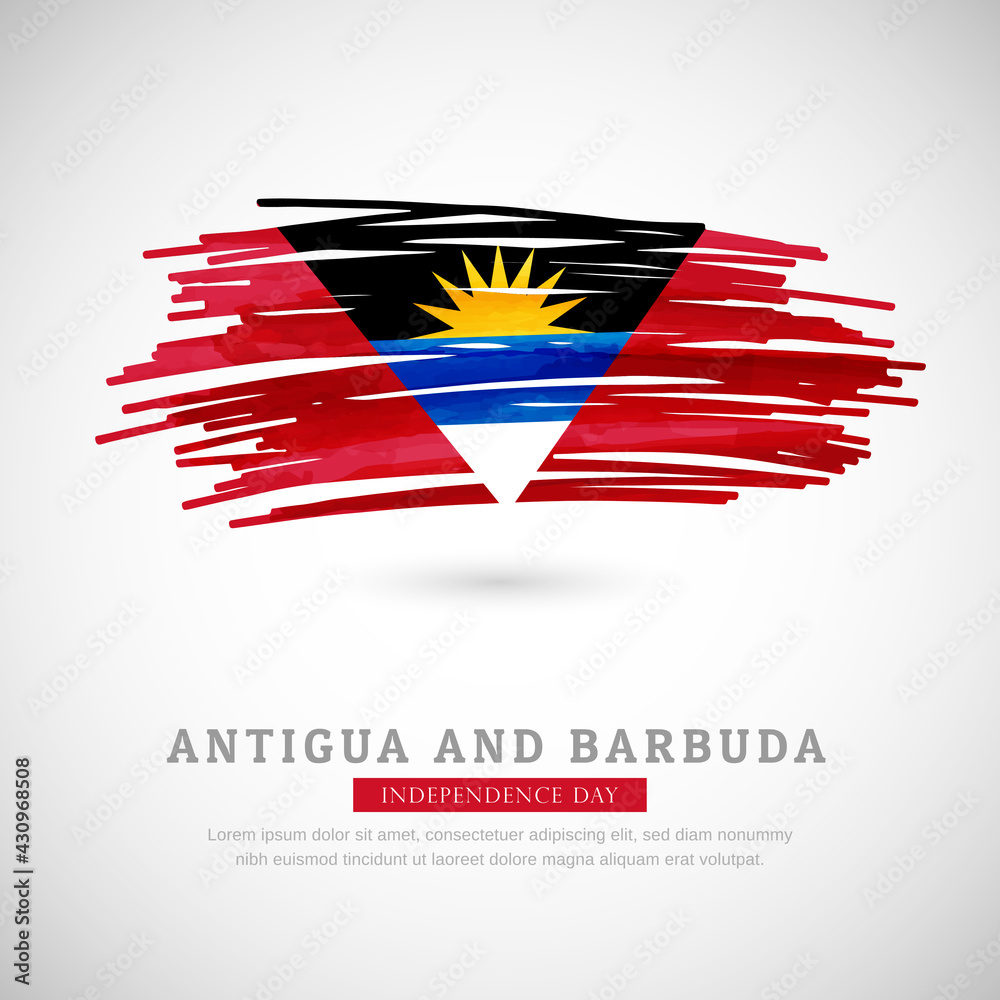 Obraz premium Brush flag of Antigua and Barbuda country. Happy independence day of Antigua and Barbuda with grungy flag background
