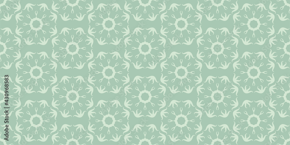 Background pattern with floral ornament on a green background, wallpaper. Seamless pattern, texture. Vector graphics
