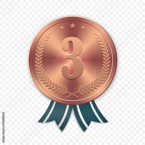 Vector 3d Realistic bronze medal, First place award