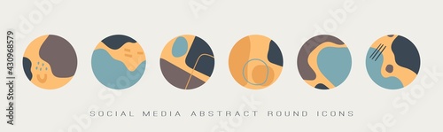 Abstract modern colorful Vector Backgrounds. Hand drawn various Shapes. Set of six Round Patterns. Contemporary design. Social media Stories or avatar templates. Every icon is Isolated