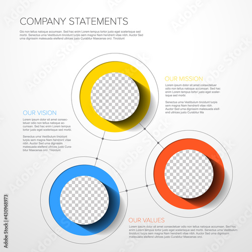 Company profile statement - mission, vision, values with photos