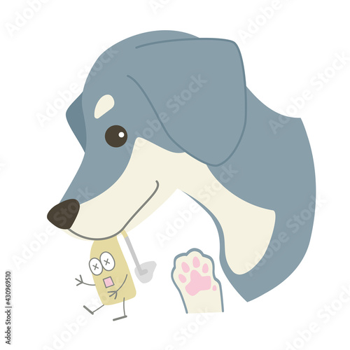 かわいい耳かけ補聴器キャラクターが犬に噛まれているイラスト