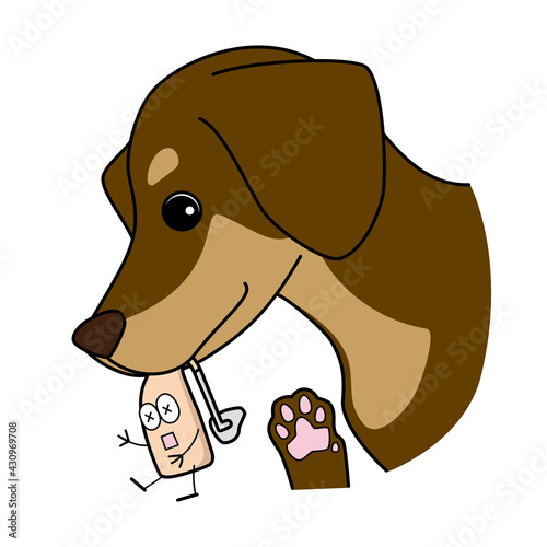 かわいい耳かけ補聴器キャラクターが犬に噛まれているイラスト