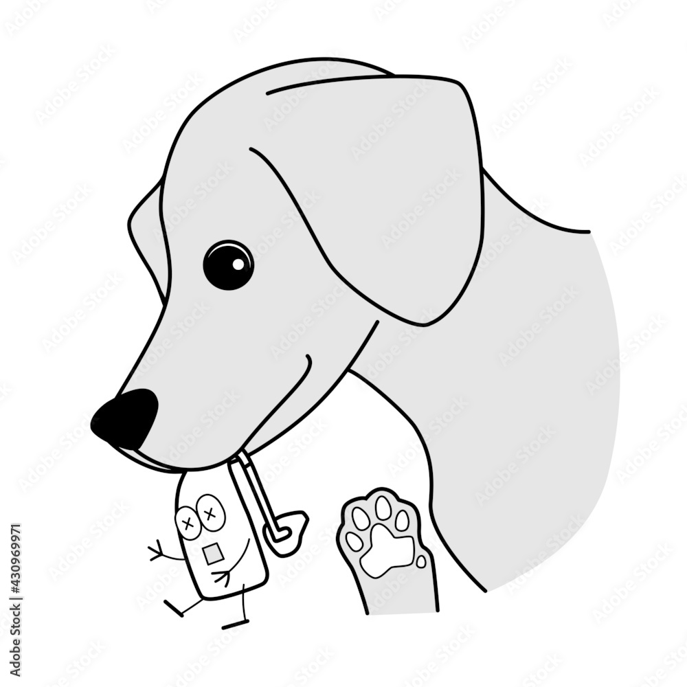 かわいい耳かけ補聴器キャラクターが犬に噛まれているモノクロのイラスト Stock Vector Adobe Stock