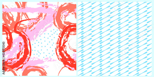 A collection of abstract patterns in one color palette, orange, pink, and blue. Bright summer colors. 