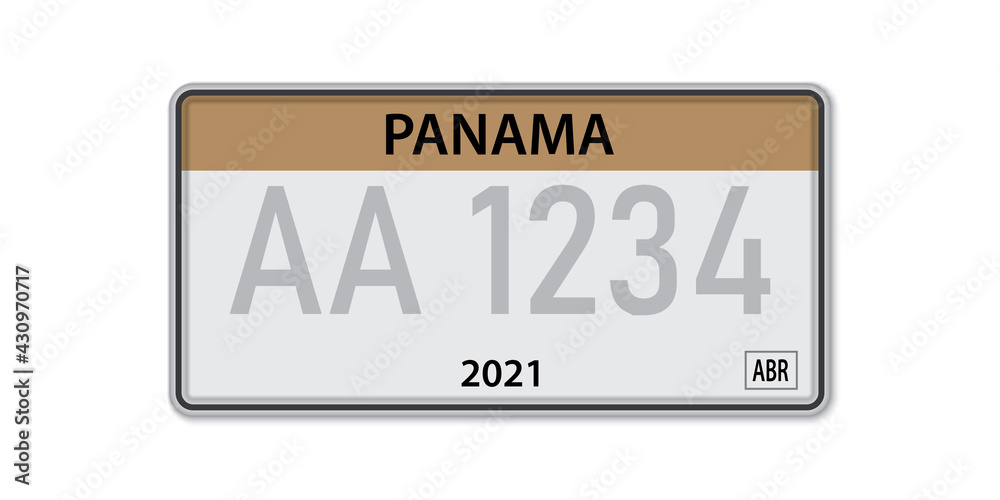 Car number plate . Vehicle registration license of Panama. American Standard sizes