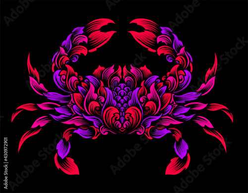 illustration vector crab engraving ornament style