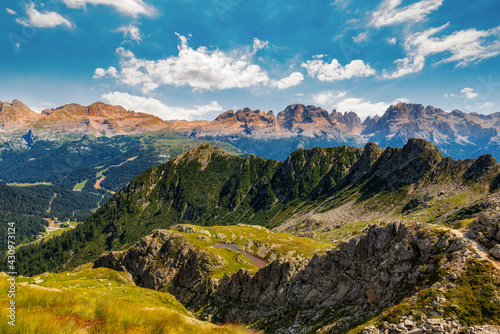 Mountain peaks, Dolomites, during summer sunny day 