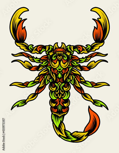 illustration vector scorpion colorful ornament style