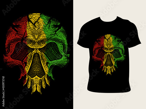 illustration skull head with reggae color