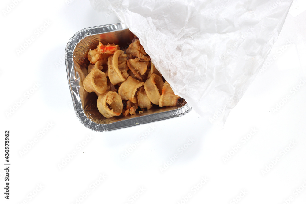 mixed fried tray pan of mixed fried squid and shrimp fish market mixed fried tray pan of mixed fried squid and shrimp fish market