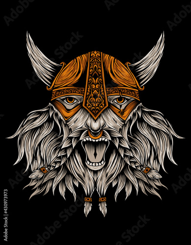 illustration vector angry viking warriors head