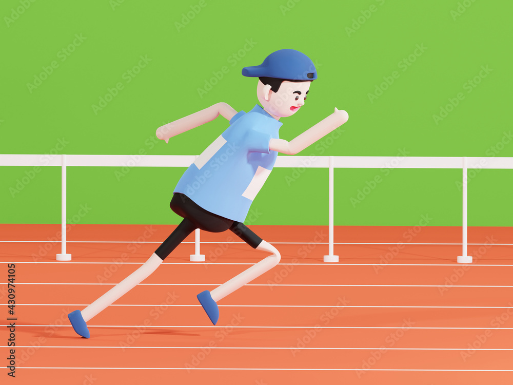 3D Cartoon character running, Marathon participants isolated on Running track background, A running athlete - 3d illustration 3D Cartoon character running, Marathon participants isolated on Running track background, A running athlete - 3d illustration