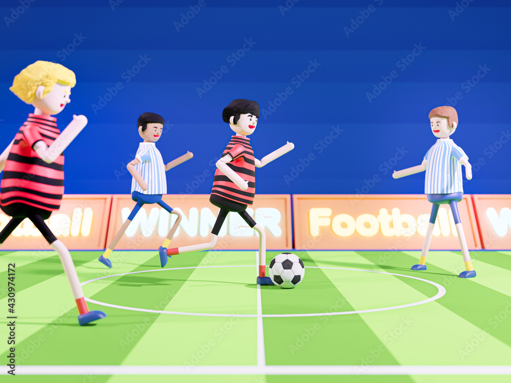 Fototapeta premium 3D Cartoon character Football isolated on Football field background, Football player - 3d illustration