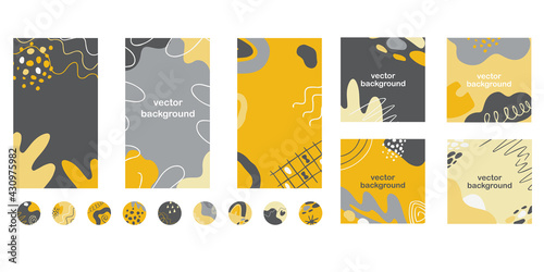 Social media highlights, banner posts and stories template. Set of trendy vector background with abstract shapes, lines, dots, floral details and editable text.