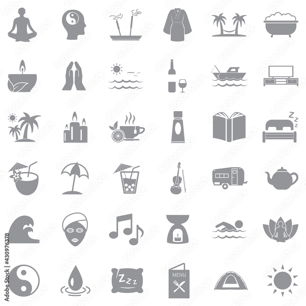 Relaxation Icons. Gray Flat Design. Vector Illustration. Relaxation Icons. Gray Flat Design. Vector Illustration.
