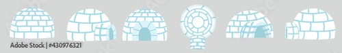 Igloos ice house cartoon set