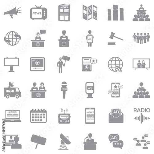 Propaganda Icons. Gray Flat Design. Vector Illustration.