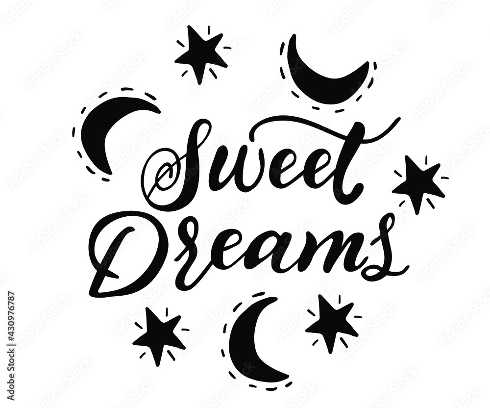 Sweet dreams text, calligraphic vector inscription. Unique hand lettering for the design of your jewelry, T shirts, print, label, icon, tag. Sweet dreams text, calligraphic vector inscription. Unique hand lettering for the design of your jewelry, T shirts, print, label, icon, tag.