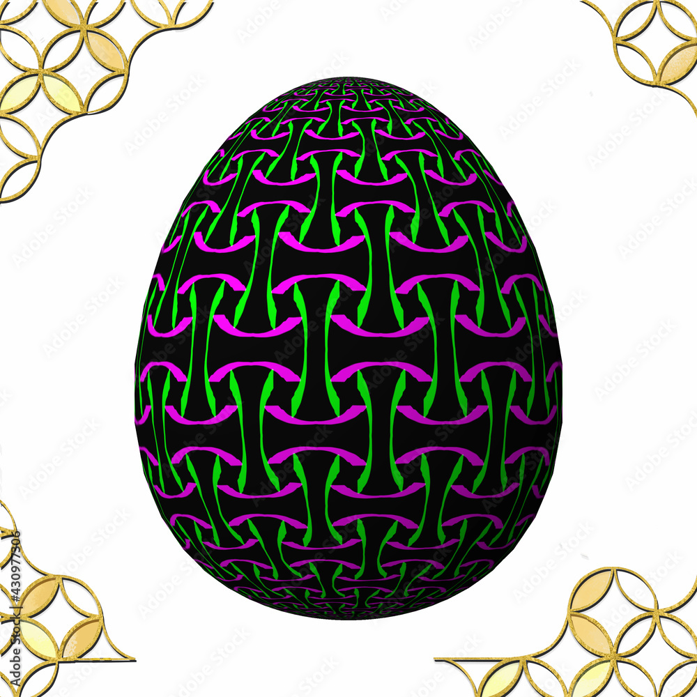 Happy Easter, Artfully designed and colorful 3D easter egg, 3D illustration on white background with frame Happy Easter, Artfully designed and colorful 3D easter egg, 3D illustration on white background with frame