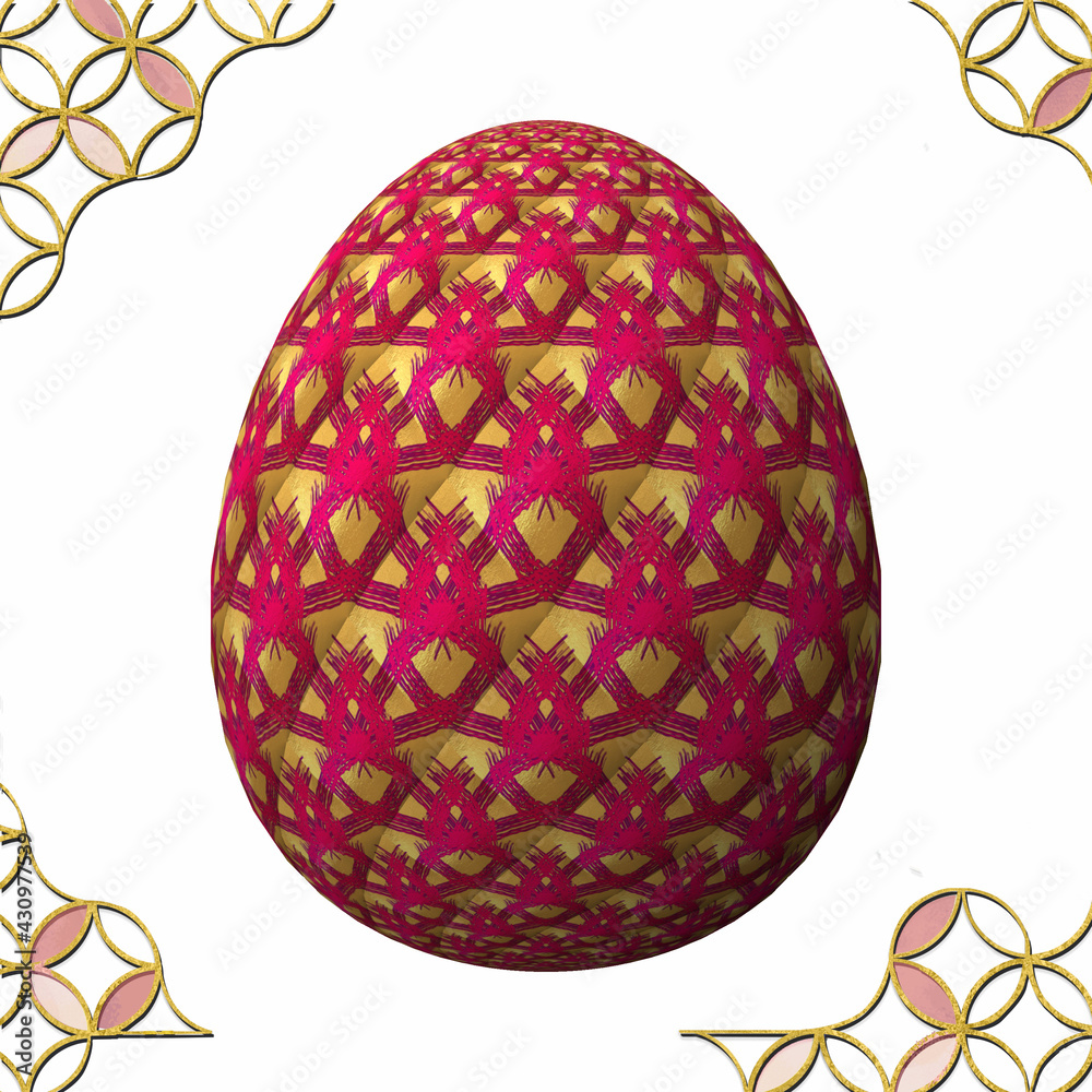 Happy Easter, Artfully designed and colorful 3D easter egg, 3D illustration on white background with frame Happy Easter, Artfully designed and colorful 3D easter egg, 3D illustration on white background with frame