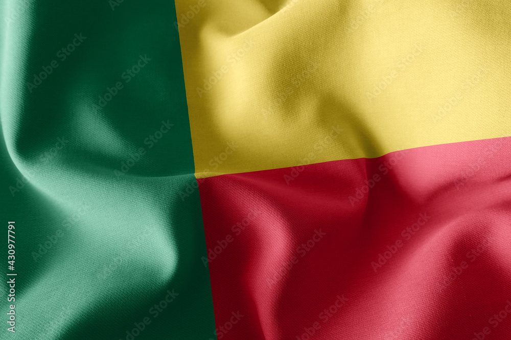 3D rendering illustration closeup flag of Benin. Waving on the w