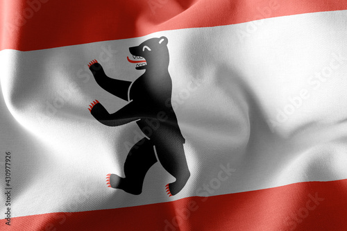 Photography 3D illustration flag of Berlin is a region of Germany. Waving on