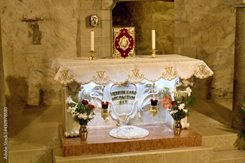 Fotografie Grotto of the Virgin Mary in the Basilica of the Annunciation in Nazareth