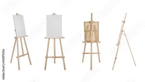Fotografiet Set with wooden easels on white background. Banner design