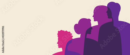 Bisexual people, copy space template, silhouette vector stock illustration or blank backdrop for design with bisexual men and women