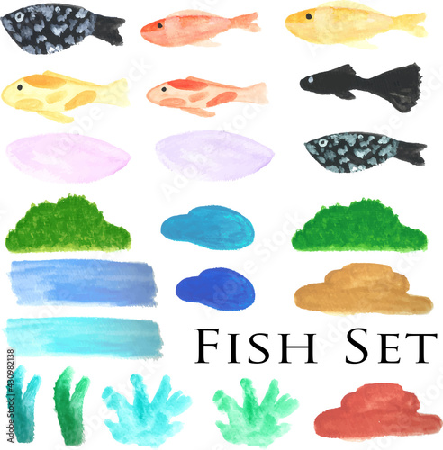 Fish set gouache clip art