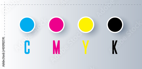 CMYK colors concept. Provider of printer ink and toner, letterpress printers. CMYK design. CMYK background vector illustration. CMYK colors concept. Provider of printer ink and toner