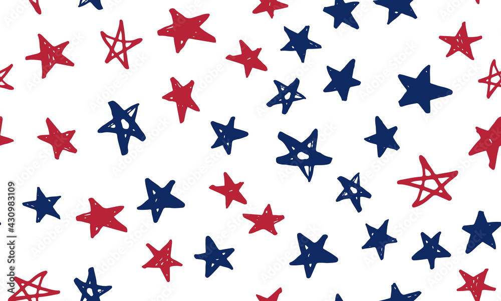 Fototapeta premium Stars grunge. Independence Day USA. Presidents day. Hand drawn illustration. 