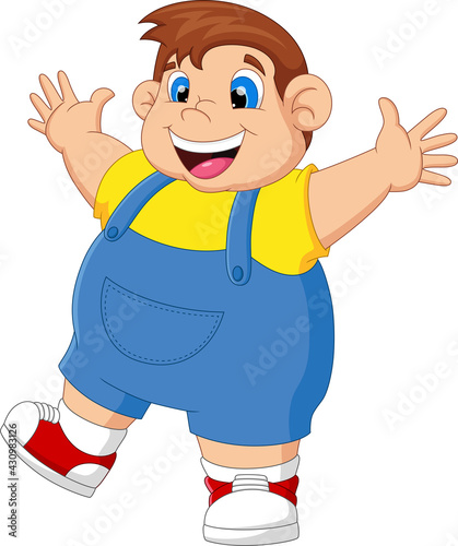 cartoon happy fat boy waving