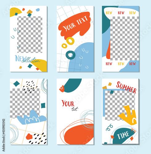 Bundle of editable instagram story templates with copy space for text. Modern layouts.Trendy design for social media marketing,digital post,prints. Cell, lines and spots. Vector illustration