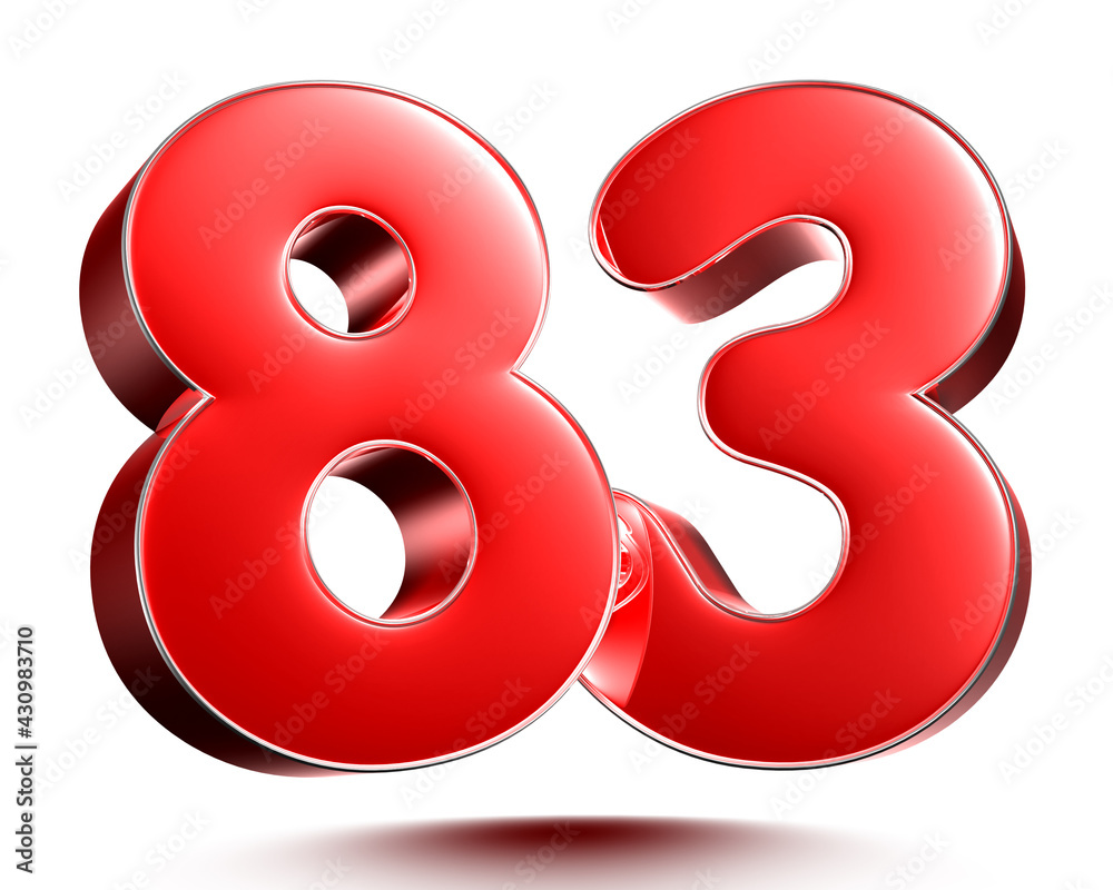 Red numbers 83 on white background 3D rendering with clipping path. Red numbers 83 on white background 3D rendering with clipping path.