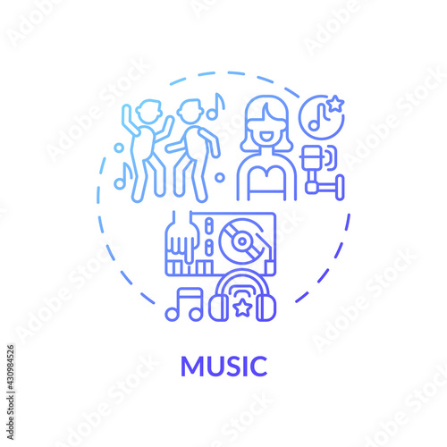Music concept icon. Copyright object idea thin line illustration. Artistic work. Authors intellectual labor. Song lyrics. Copyright protection. Vector isolated outline RGB color drawing