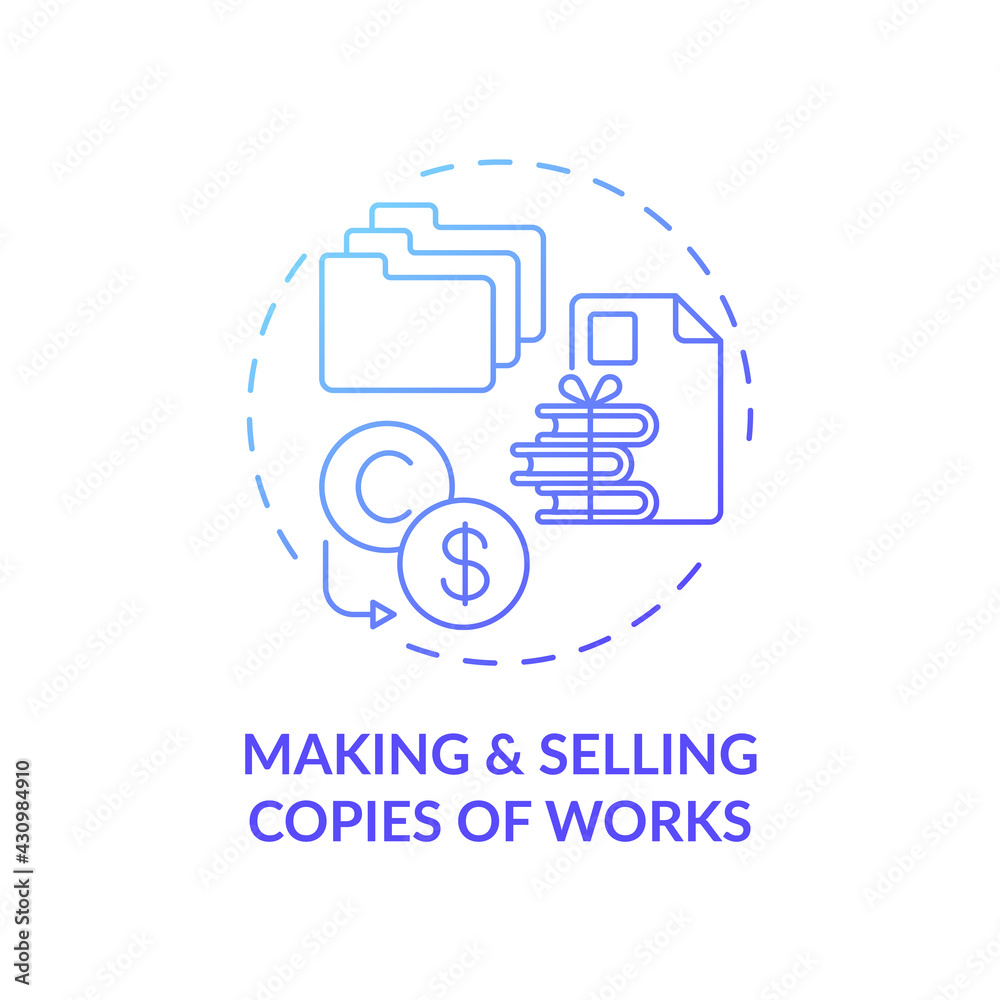 Making and selling works copies concept icon. Exclusive right idea thin