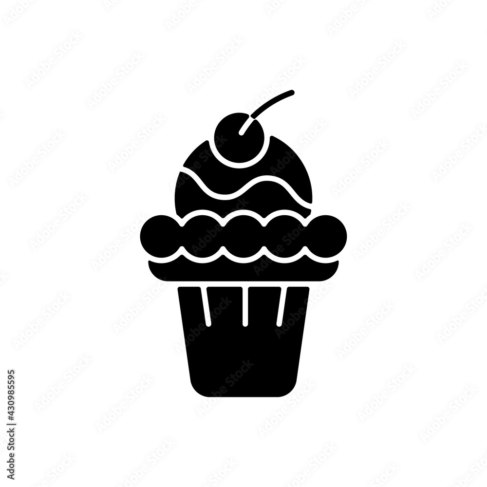 Soft serve black glyph icon. Soft ice in waffle bowl. Sweet creamy dessert with cherry on top. Smooth semisolid ice cream. Silhouette symbol on white space. Vector isolated illustration Soft serve black glyph icon. Soft ice in waffle bowl. Sweet creamy dessert with cherry on top. Smooth semisolid ice cream. Silhouette symbol on white space. Vector isolated illustration