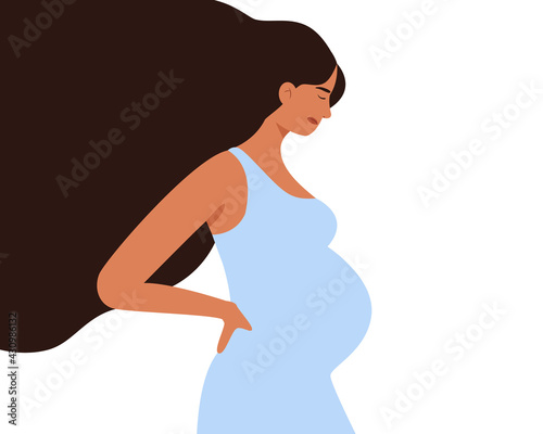 Sad or unhappy young pregnant woman. Concept of problem pregnancy, maternity. Unwanted pregnancy. Vector flat cartoon style.