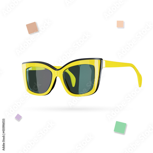 Yellow sunglasses on white background. Summer vacation or shopping sale creative advertisement. Vector Illustration