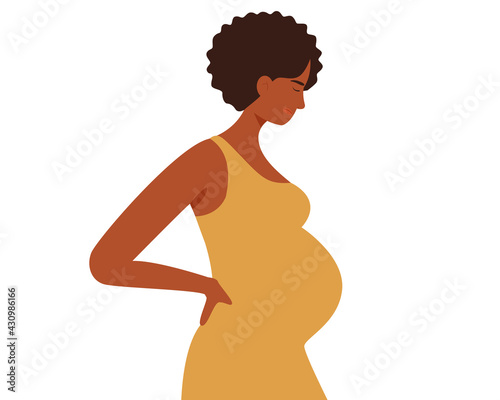 Sad  young  African American pregnant woman. Unhappy black pregnant female.Concept of problem pregnancy, maternity. Unwanted pregnancy. Vector flat cartoon style.