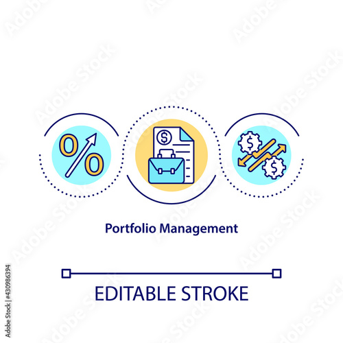 Portfolio management concept icon. Increasing amout of financial assets. Earning money with investing idea thin line illustration. Vector isolated outline RGB color drawing. Editable stroke