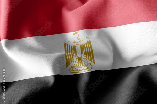 3D rendering illustration closeup flag of Egypt. Waving on the w