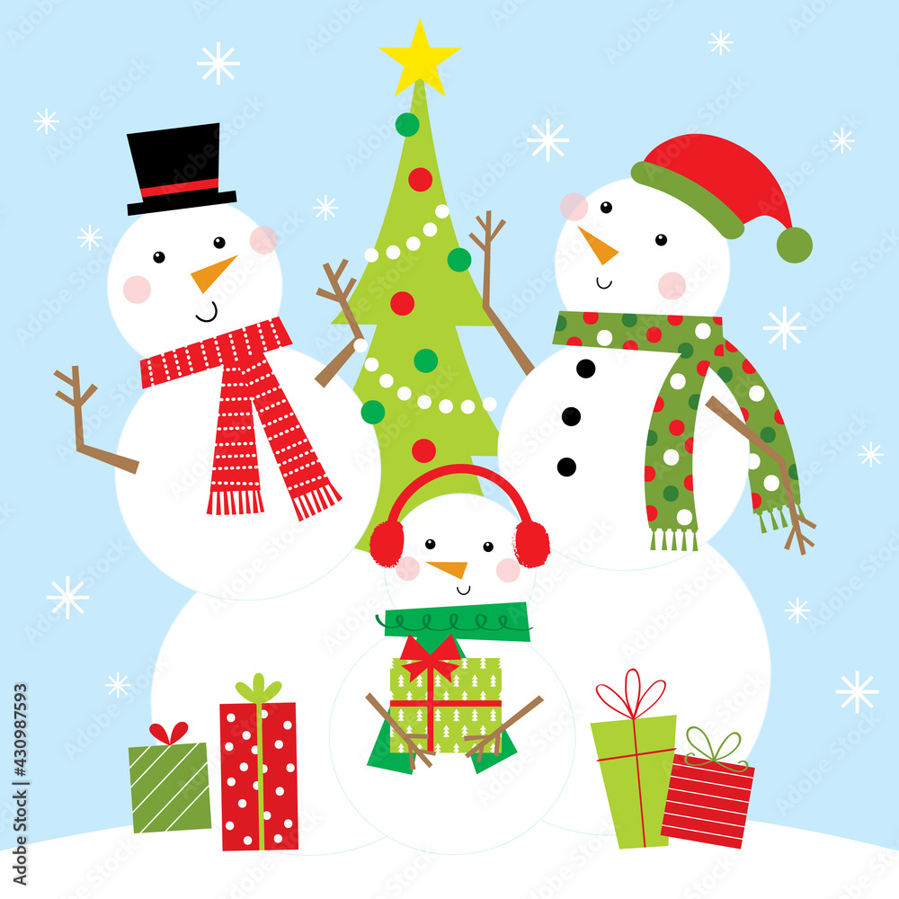 snowman family christmas greeting card design
