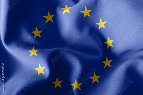 3D rendering illustration closeup flag of European Union. Waving