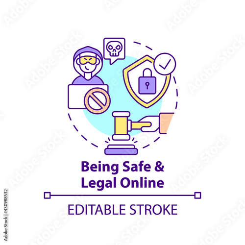 Being safe and legal online concept icon. Privacy protection on internet. User security. Digital inclusion idea thin line illustration. Vector isolated outline RGB color drawing. Editable stroke